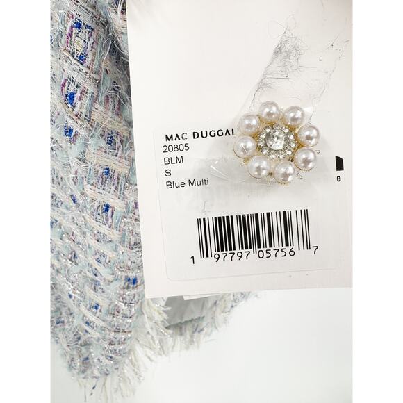 MAC DUGGAL Dress Size S Evening Gown Blue Tweed NEW Mini Textured Pockets Button - Picture 4 of 7